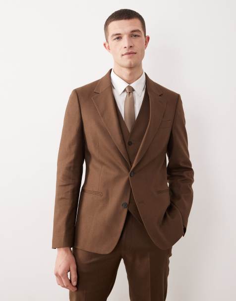 Chaqueta de traje marrón entallada de tejido rico en lino de ASOS DESIGN - view 1