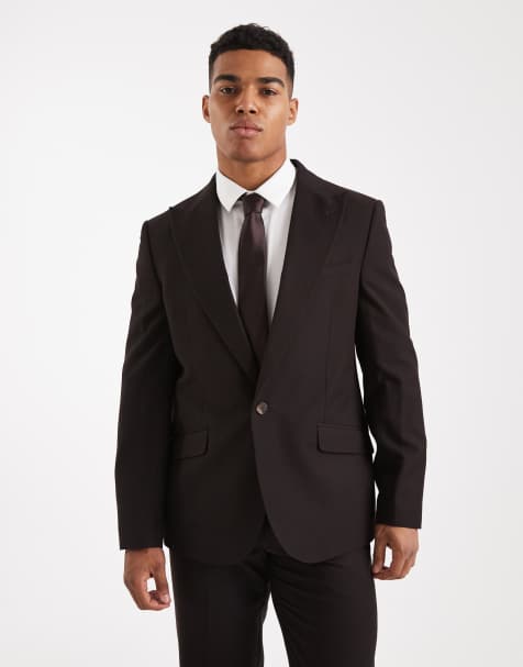 Chaqueta de traje marrón oscuro de corte estándar con raya diplomática de ASOS DESIGN - view 1