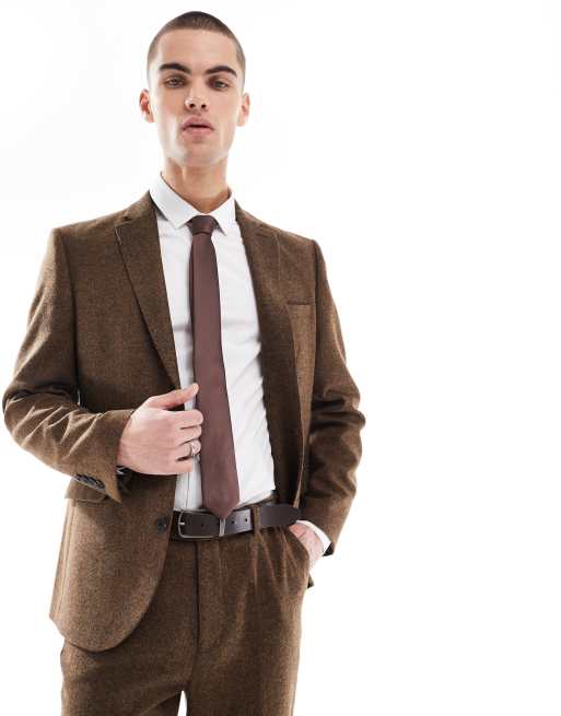 Chaqueta de traje marrón oscuro de corte slim de mezcla de lana de ASOS DESIGN