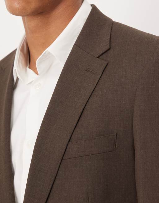 Chaqueta de traje marrón oscuro entallada de lana lavable de ASOS DESIGN, 5 de 5