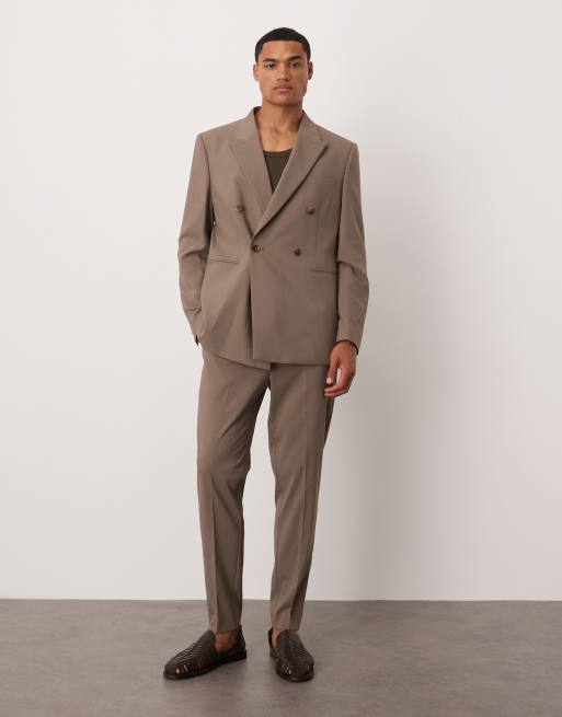 Chaqueta de traje marrón topo de corte slim con doble botonadura de ASOS DESIGN, 3 de 5
