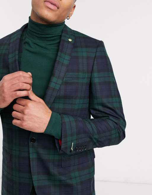 Chaqueta de traje muy ajustada con cadena de cuadros escoceses en verde de Twisted Tailor, 3 de 4