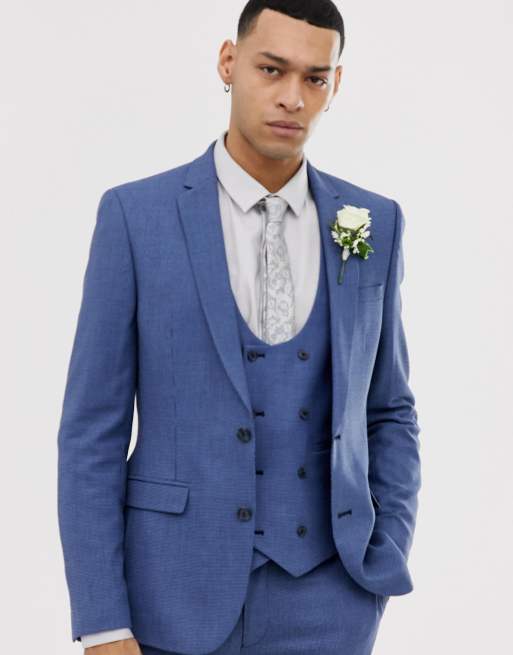 Traje de boda azul medio muy ajustado con microtextura de ASOS DESIGN, 2 de 3