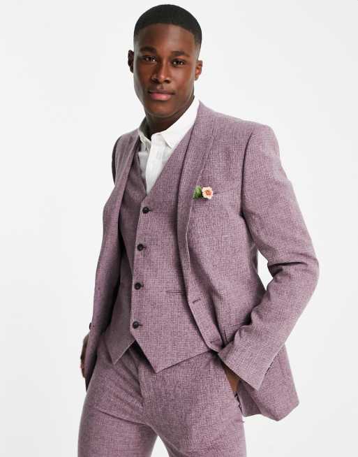 Chaqueta de traje muy ajustada en color vino con diseño sombreado retorcido de ASOS DESIGN Wedding
