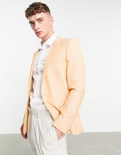 Chaqueta de traje naranja de corte muy entallado con raya diplomática de algodón de ASOS DESIGN