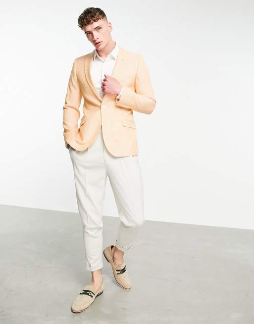 Chaqueta de traje naranja de corte muy entallado con raya diplomática de algodón de ASOS DESIGN, 4 de 4