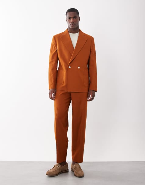 Chaqueta de traje naranja óxido holgada con doble botonadura de mezcla de lino de ASOS DESIGN - view 1