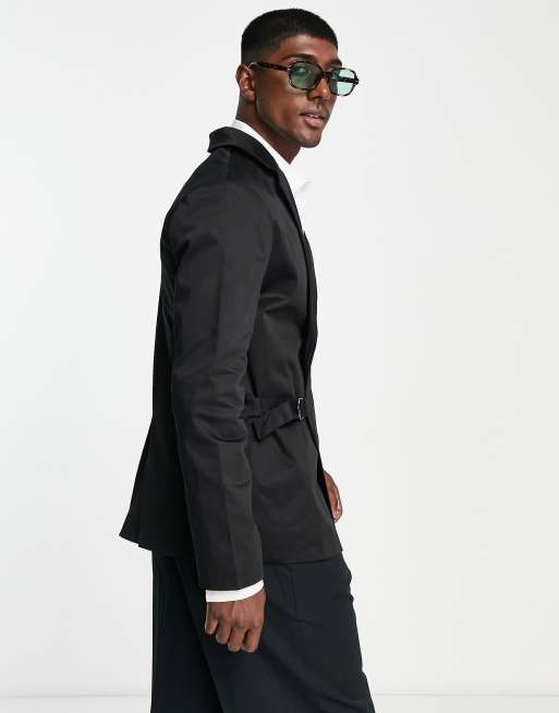 Chaqueta de traje negra con diseño envolvente de corte slim de Bando, 2 de 4