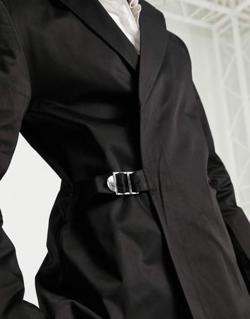 Chaqueta de traje negra con diseño envolvente de corte slim de Bando, 3 de 4