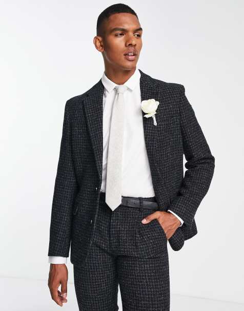 Chaqueta de traje negra con estampado de pata de gallo de corte slim de tweed Harris de Noak - view 1