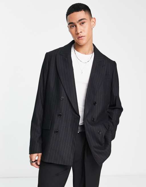 Traje negro de chaqueta y pantalones con raya diplomática Blues de AllSaints, 3 de 3
