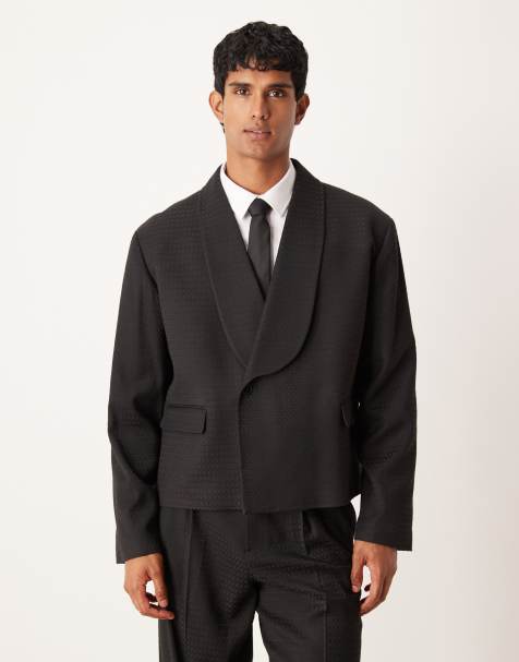 Chaqueta de traje negra de corte cuadrado de jacquard de ASOS DESIGN - view 1
