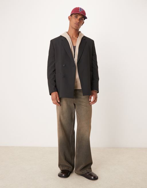 Chaqueta de traje negra de corte cuadrado holgado con doble botonadura de ASOS DESIGN, 2 de 5