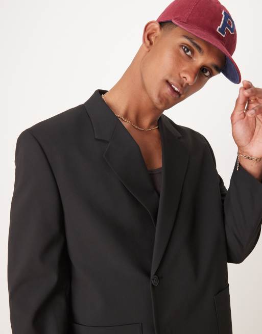 Chaqueta de traje negra de corte cuadrado holgado con doble botonadura de ASOS DESIGN, 4 de 5