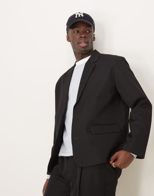 Chaqueta de traje negra de corte cuadrado holgado de sarga de ASOS DESIGN