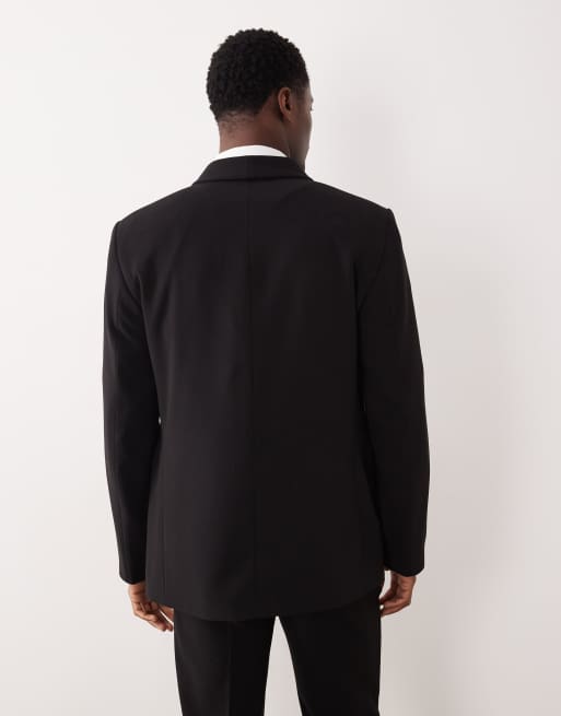 Chaqueta de traje negra de corte estándar con doble botonadura de crepé de ASOS DESIGN, 3 de 5