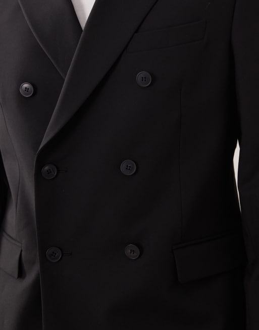 Chaqueta de traje negra de corte estándar con doble botonadura de sarga de ASOS DESIGN, 3 de 5