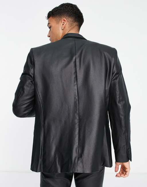 Chaqueta de traje negra de corte slim de poliuretano de River Island, 2 de 4