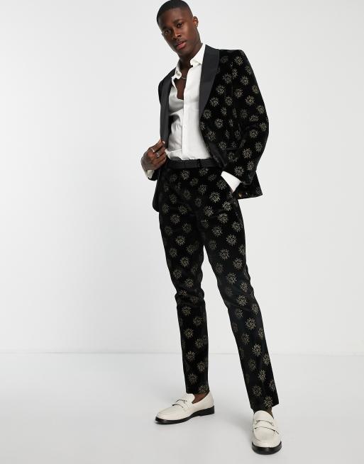 Chaqueta de traje negra entallada con estampado dorado metalizado de estrellas Westgate de Twisted Tailor, 3 de 4