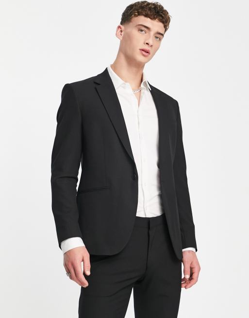 Chaqueta de traje negra muy entallada de River Island