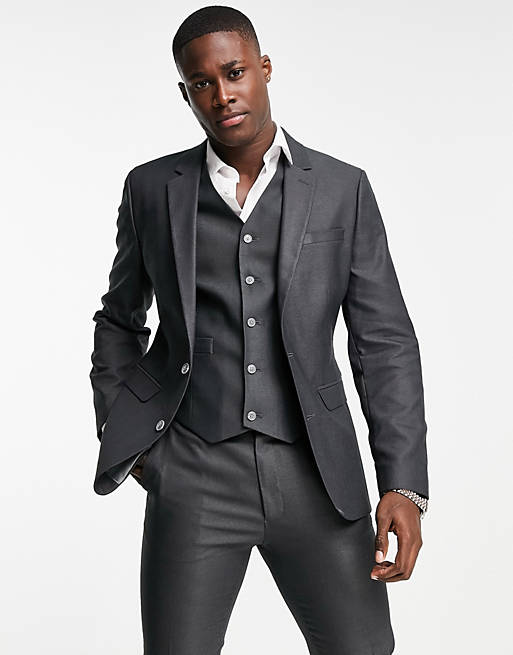 Hombre Other | Chaqueta de traje Oxford gris medio entallada de ASOS DESIGN - JY83730
