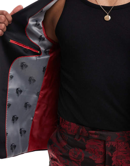 Chaqueta de traje roja de corte slim con patrón floral Ersat de Twisted Tailor (parte de un conjunto), 4 de 5