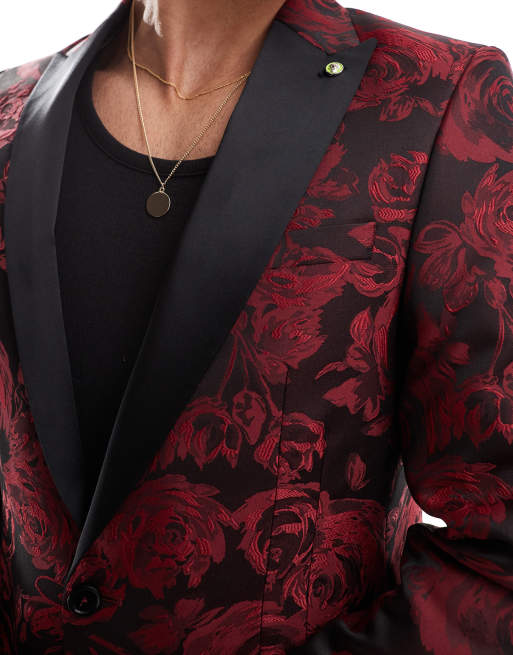 Chaqueta de traje roja de corte slim con patrón floral Ersat de Twisted Tailor (parte de un conjunto), 5 de 5