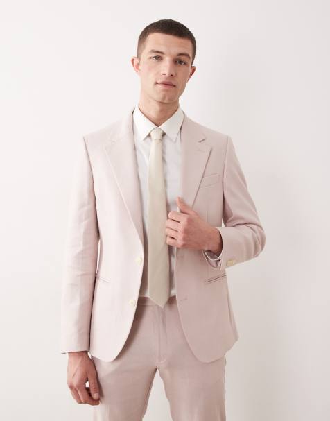 Chaqueta de traje rosa claro entallada de tejido rico en lino - view 1