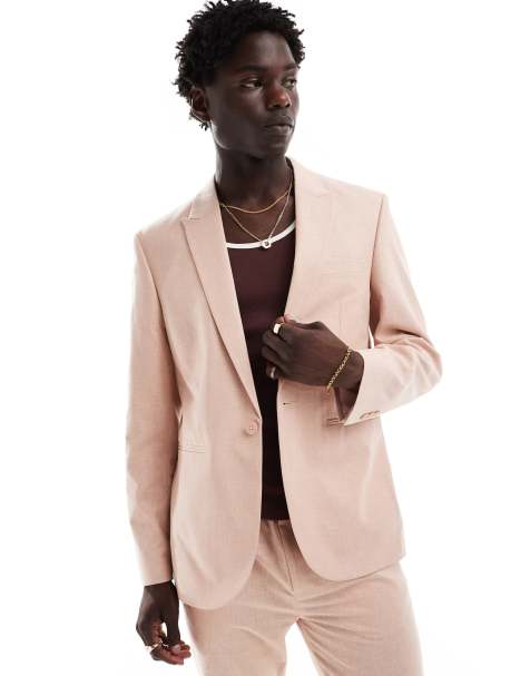 Chaqueta de traje rosa de corte slim de tejido efecto lino de ASOS DESIGN - view 1