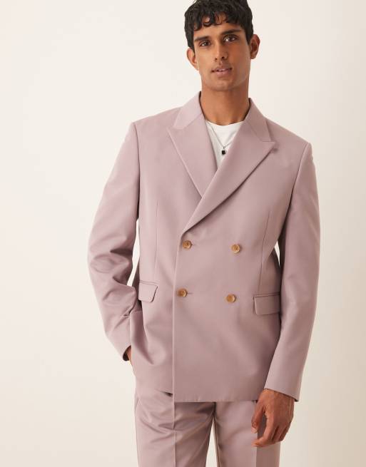 Chaqueta de traje rosa empolvado holgada con doble botonadura de ASOS DESIGN 