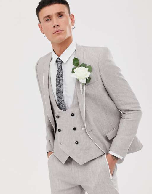 Traje muy ajustado de lino en color piedra de Twisted Tailor, 2 de 4
