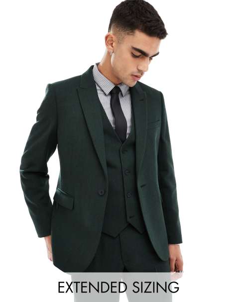 Chaqueta de traje verde botella de corte slim con patrón de espiga de mezcla de lana de ASOS DESIGN - view 1