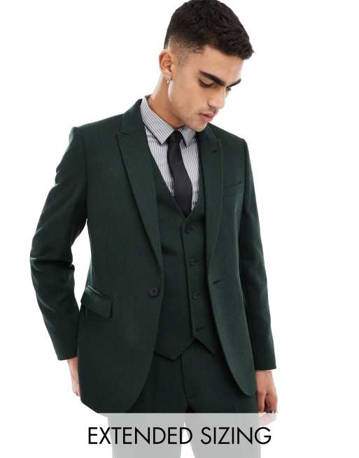 Chaqueta de traje verde botella de corte slim con patrón de espiga de mezcla de lana de ASOS DESIGN