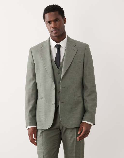 Traje verde medio de corte slim de mezcla de lana lavable de ASOS DESIGN, 2 de 5