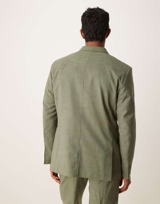 Chaqueta de traje verde melange de corte estándar con doble botonadura y pespuntes de ASOS DESIGN, 5 de 5