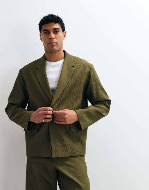 Traje verde oliva de corte cuadrado con textura acanalada de ASOS DESIGN, 2 de 3