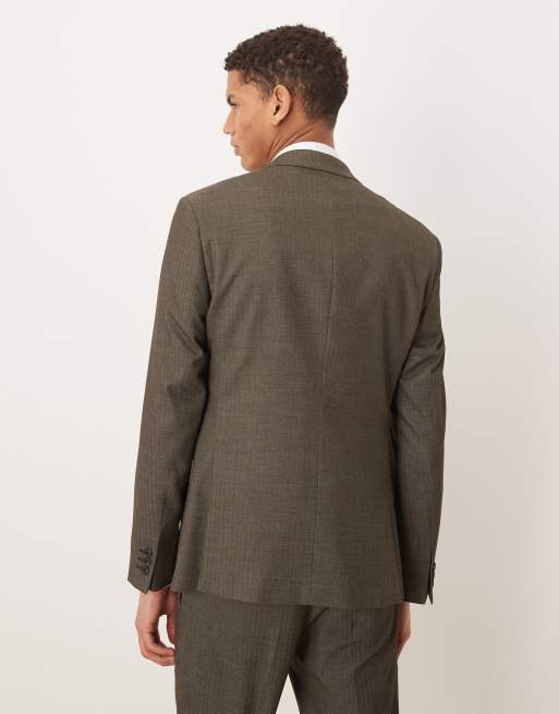 Chaqueta de traje verde oscuro entallada con patrón de espiga de tejido efecto lana de ASOS DESIGN, 4 de 5