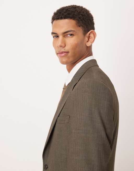 Chaqueta de traje verde oscuro entallada con patrón de espiga de tejido efecto lana de ASOS DESIGN, 5 de 5