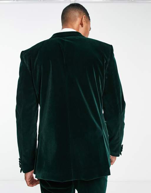 Chaqueta de traje verde oscuro entallada de terciopelo de River Island, 2 de 4