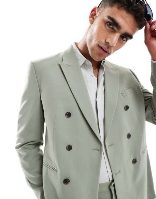 Chaqueta de traje verde salvia de corte estándar con doble botonadura de ASOS DESIGN, 3 de 5