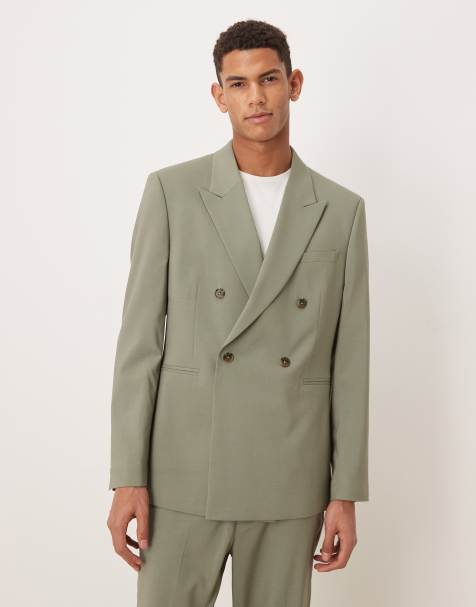 Chaqueta de traje verde salvia de corte estándar con doble botonadura de ASOS DESIGN - view 1