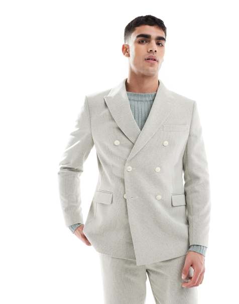Chaqueta de traje verde salvia de corte estándar con doble botonadura de tejido entramado de mezcla de lana de ASOS DESIGN - view 1