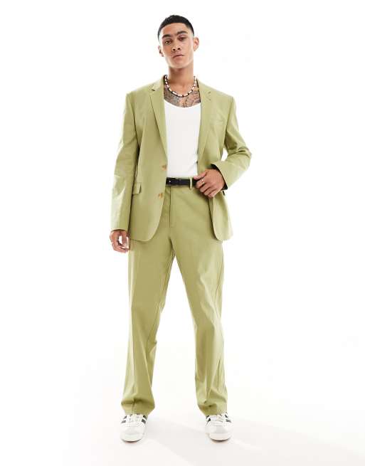 Chaqueta de traje verde salvia de corte slim de mezcla de lino de ASOS DESIGN, 2 de 6