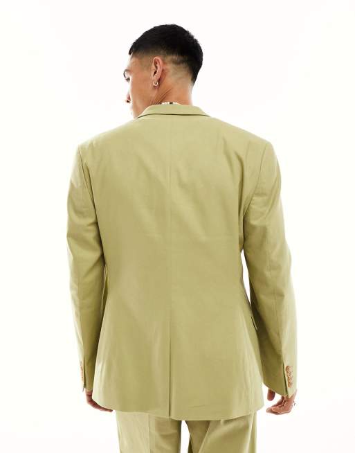 Chaqueta de traje verde salvia de corte slim de mezcla de lino de ASOS DESIGN, 4 de 6