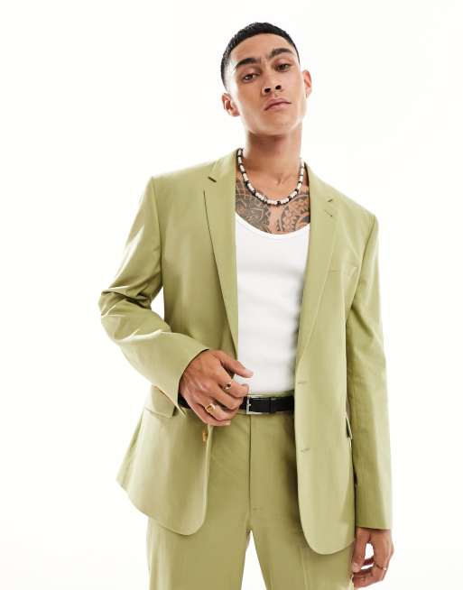 Chaqueta de traje verde salvia de corte slim de mezcla de lino de ASOS DESIGN, 6 de 6