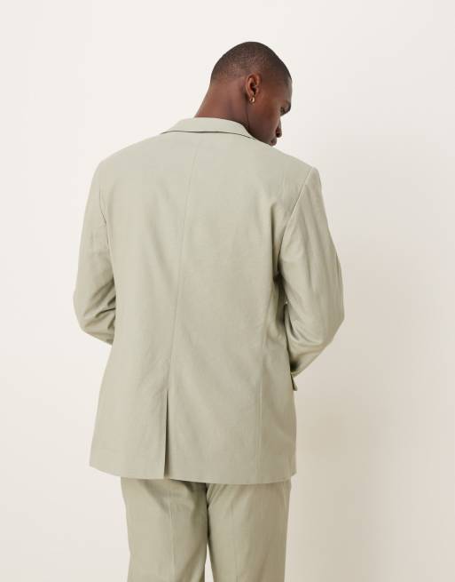 Chaqueta de traje verde salvia de corte slim de mezcla de lino de ASOS DESIGN, 3 de 5
