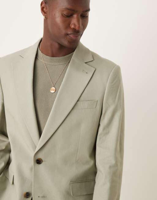 Chaqueta de traje verde salvia de corte slim de mezcla de lino de ASOS DESIGN, 5 de 5