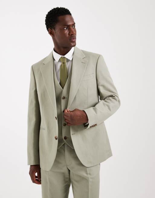Traje verde salvia intenso de corte slim de sarga rica en lino de ASOS DESIGN, 4 de 4
