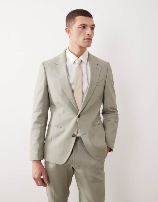 ASOS DESIGN - Traje verde salvia entallado de tejido rico en lino, 3 de 4