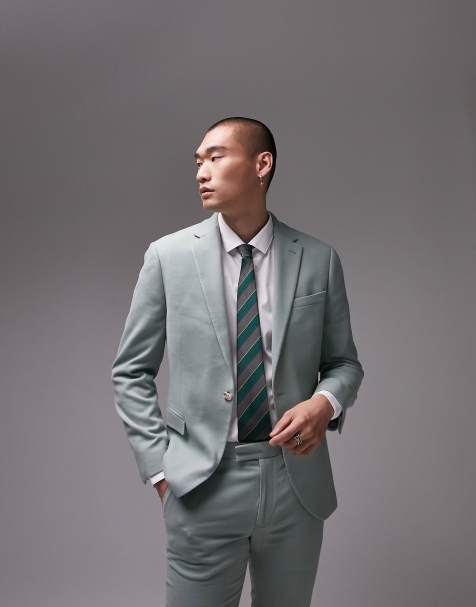 Chaqueta de traje verde salvia entallada para bodas de Topman - view 1